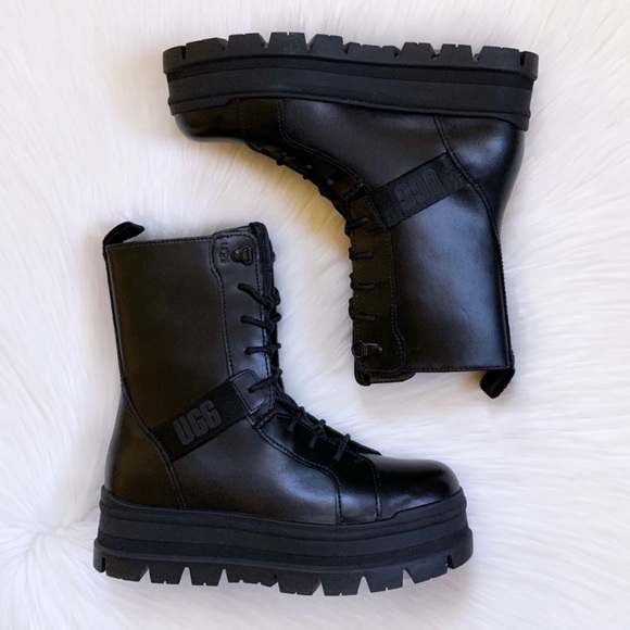 UGG Sheena Black Platform Combat Lace-Up Boots - Picture 2 of 8
